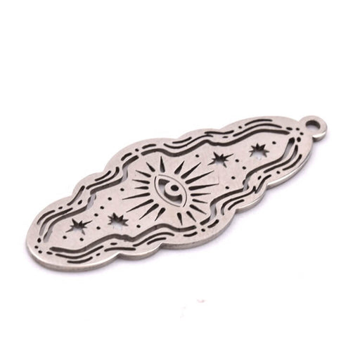 Gewellter ovaler Anhänger aus Edelstahl mit hohler Öse 35 x 14 mm – Loch: 1 mm (1)