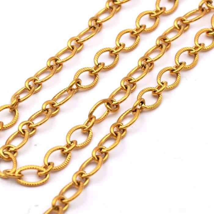 Gerippte und ovale Kette – 9 x 6 mm – Edelstahl goldfarben (50 cm)