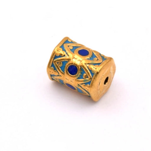 Röhrchenperle – Edelstahl goldfarben und blaue Emaille – 10 x 7 mm – Loch: 1.2 mm (1)