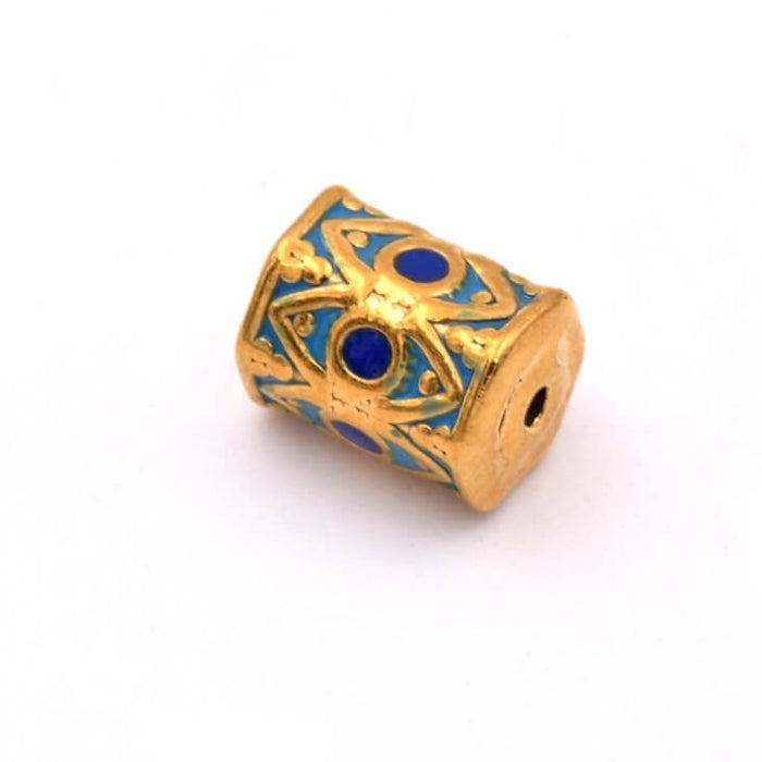 Röhrchenperle – Edelstahl goldfarben und blaue Emaille – 10 x 7 mm – Loch: 1.2 mm (1)