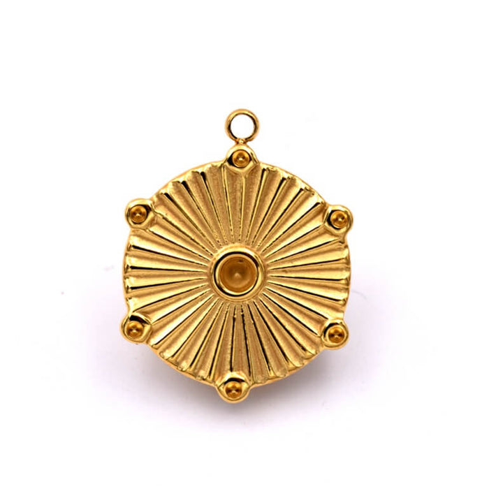 Runde flach gerillte Medaille – goldfarbener Edelstahl – 16 mm – Loch: 0.8 mm (1)
