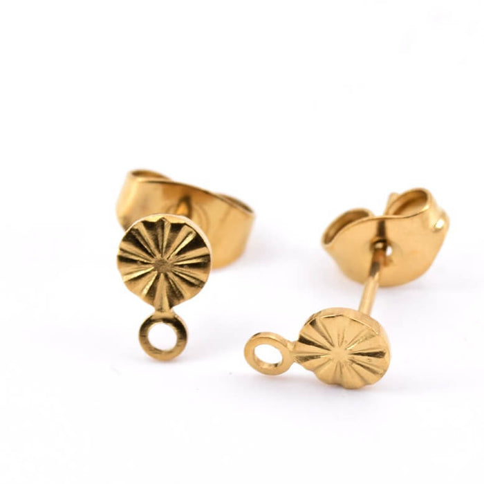 Ohrstecker aus goldenem Edelstahl mit Steckverschluss – Loch: 1 mm (2)