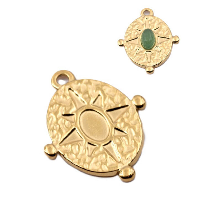 Ovaler Anhänger aus goldenem Stahl 22 x 13 mm für 6 x 4 mm Cabochon – Loch: 1 mm (1)