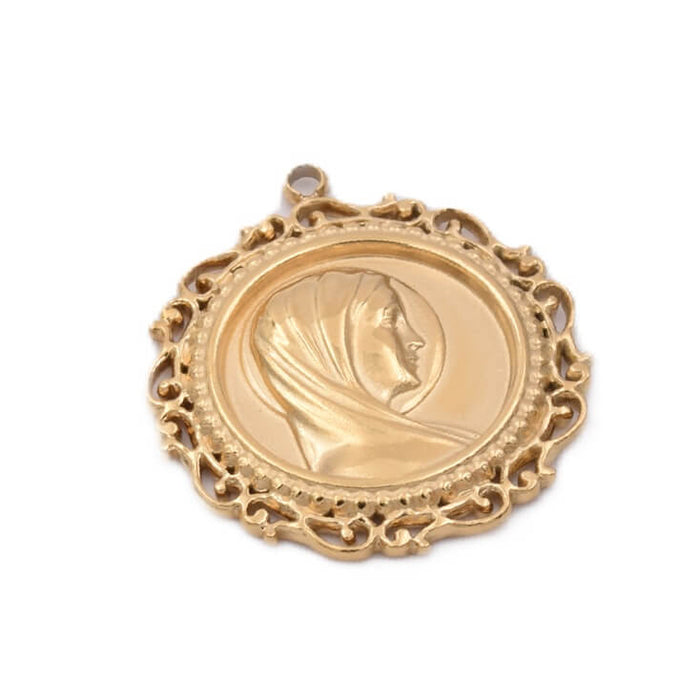 Religiöses Medaillon der Jungfrau Maria – 22 mm – goldener Edelstahl (1)