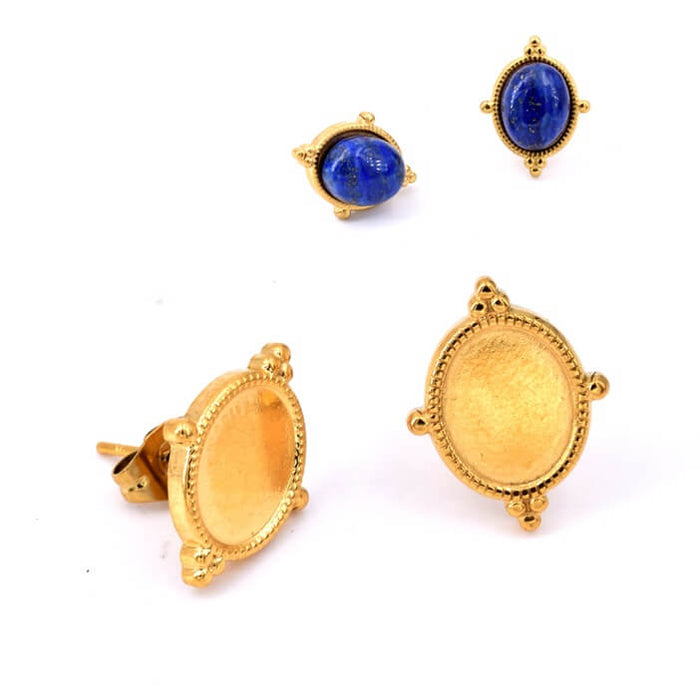 Ohrstecker für ovale Cabochons 10 x 8 mm goldener Stahl (2)