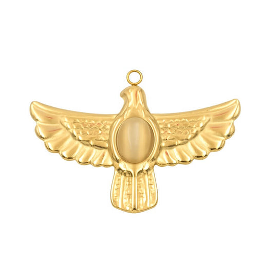 Fliegender Adleranhänger aus goldfarbenem Edelstahl mit Glascabochon – 37 mm (1)