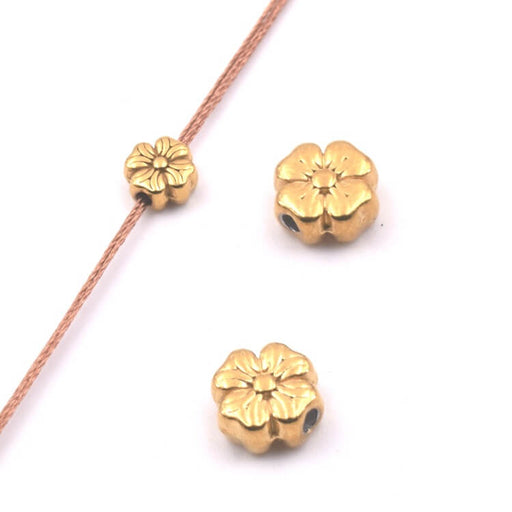 Blütenperle aus goldfarbenem Edelstahl 7 mm – Bohrung: 1.2 mm (2 Stück)