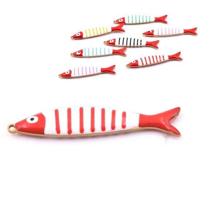 Fisch-Anhänger mit roten Emaille-Streifen goldfarbener Stahl 40 x 8 mm (1 Stück)