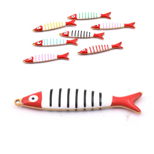 Anhänger Fisch – goldfarbener Stahl mit schwarzen Streifen-Emaille – 40 x 8 mm (1)