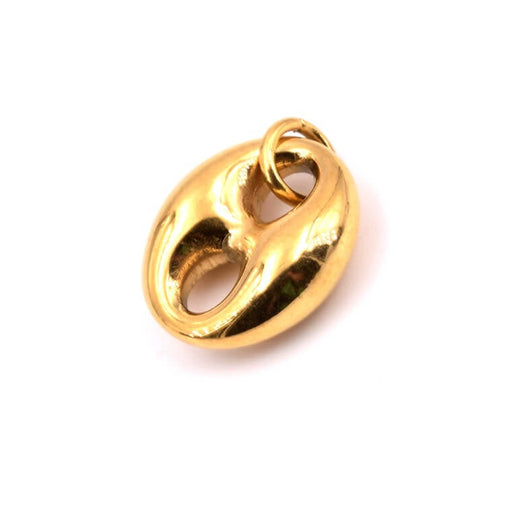 Anhänger Kaffeebohne – goldfarbener Edelstahl – 15 x 13 mm inkl Biegering (1)
