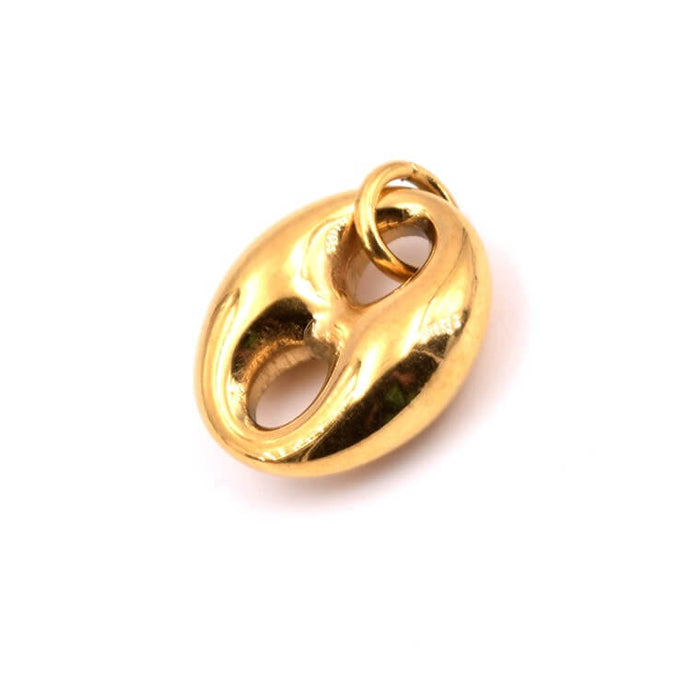 Anhänger Kaffeebohne – goldfarbener Edelstahl – 15 x 13 mm inkl Biegering (1)