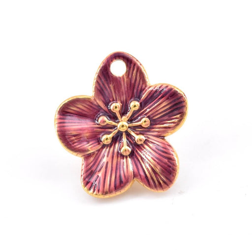 Blumen-Anhänger – Goldfarbener Edelstahl und violette Emaille – 24 mm (1)