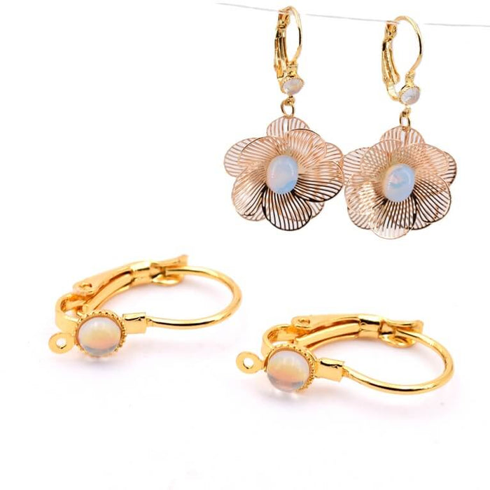 Ohrhänger mit Klappverschluss – Goldmessing und Cabochon – 20 mm – Loch: 0.8 mm (2)