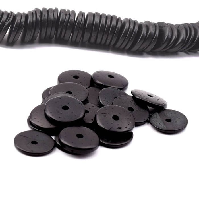 Schwarzfarbene Kokosnuss-Heishi-Perlen 22 x 4–5 mm – Loch: 3 mm (100)