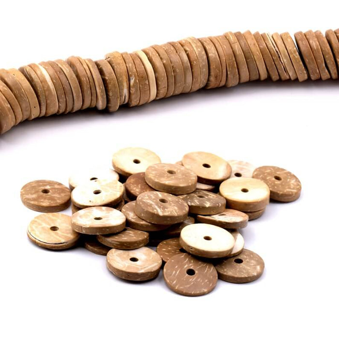 Beigefarbene Kokosnuss-Heishi-Perlen 22 x 4–5 mm – Loch: 3 mm (100)