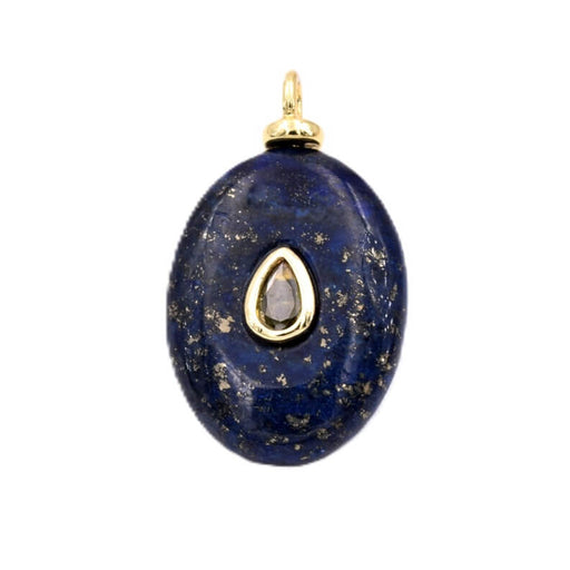 Ovaler Anhänger - Lapislazuli vergoldetem Messing und Zirkon 20 x 15 mm (1)