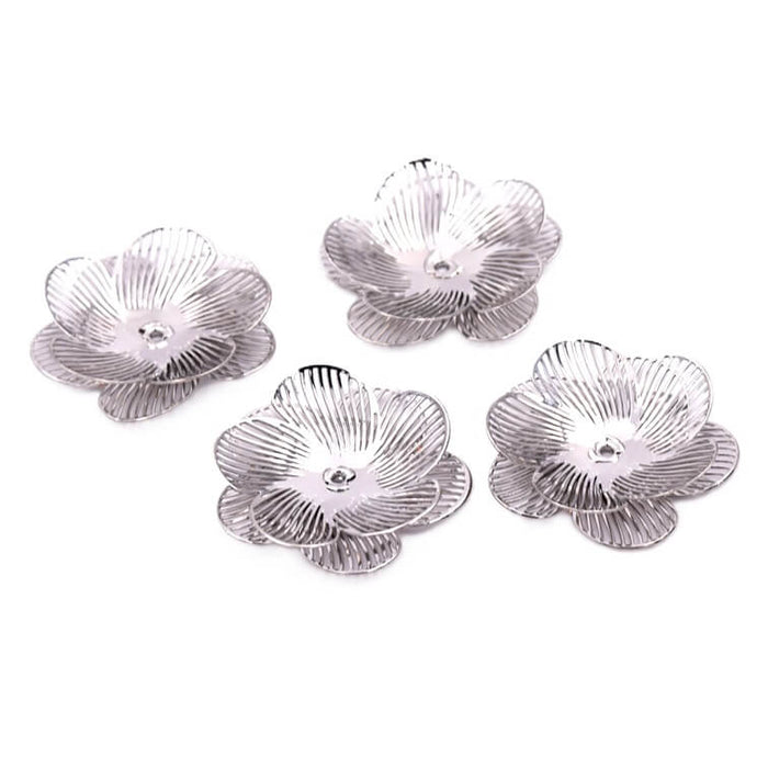 Filigraner Blumenanhänger aus platinfarbenem Messing – 24 x 5 mm – Loch: 1 mm (4)