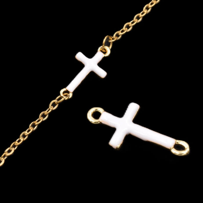 Kreuzverbinder mit weißer Emaille-Beschichtung – 12 mm goldenes Messing (1)