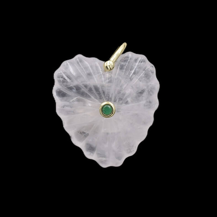 Herzanhänger mit Quarz Kristall – Goldmessing und Zirkon 35 x 30 mm (1)