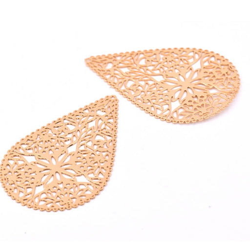 Tropfenförmiger Anhänger mit Blumenmotiv – goldfarbenes Messing – 40 x 26 mm (2)