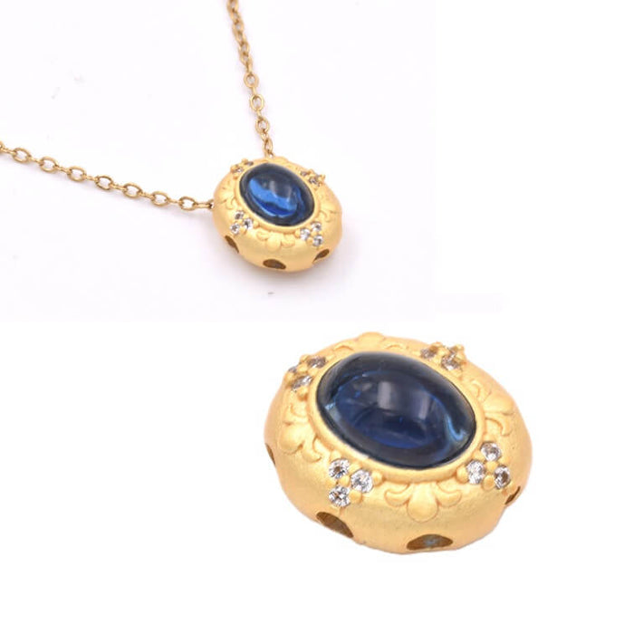 Ovale mehrsträngige Perle 12 x 10 mm – mattgoldenes Messing – blauer Cabochon (1)