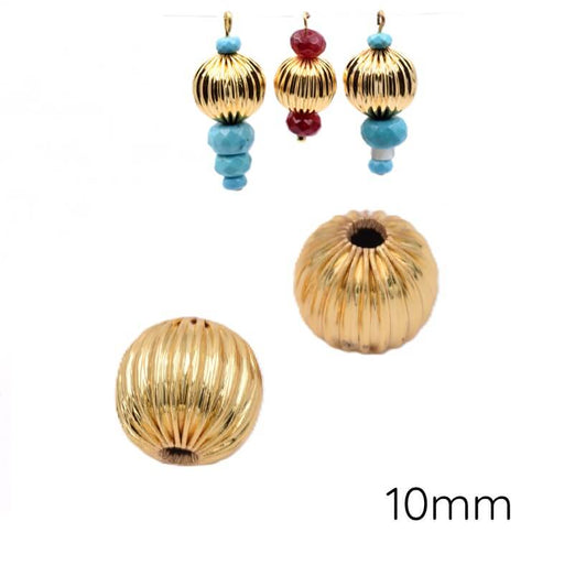 Kaufen Sie Perlen in Deutschland Runde gerillte goldfarbene Messingperlen – 10 mm – Loch: 2 mm (2)