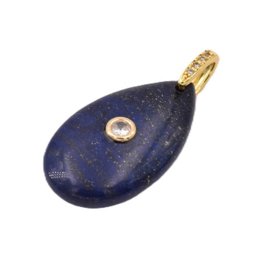 Kaufen Sie Perlen in Deutschland Anhänger aus Lapislazuli -Tropfenform- mit Zirkonia und Aufhängung aus goldfarbenem Messing – 35 x 20 x 9 mm (1)