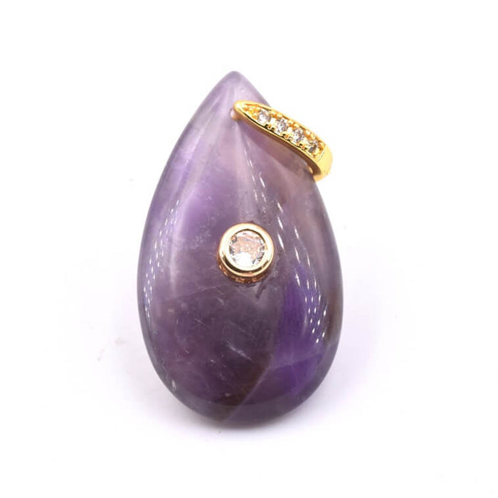 Anhänger aus Amethyst Tropfenform mit Zirkonia und Aufhängung aus goldfarbenem Messing – 35 x 20 x 9 mm (1)