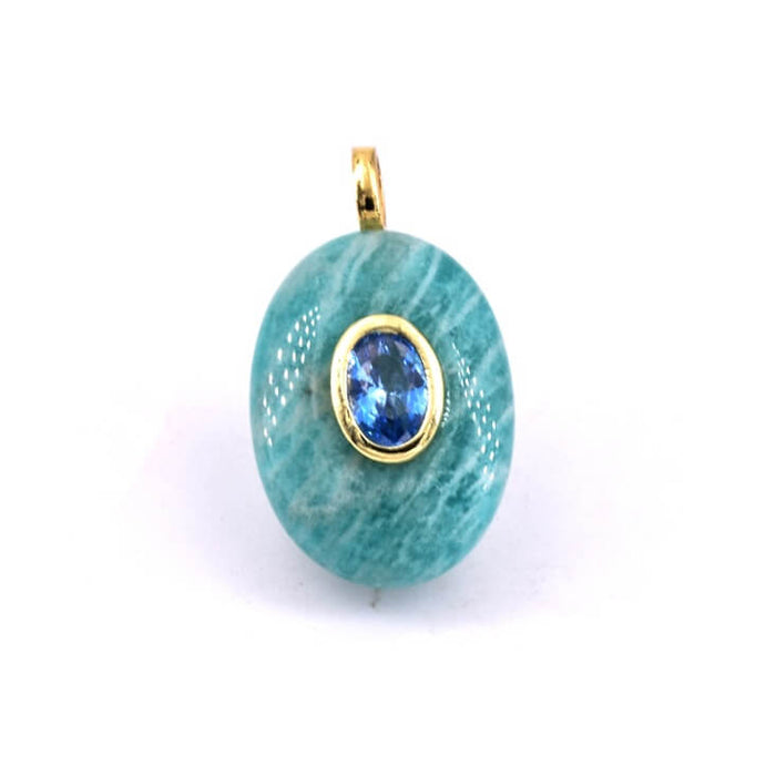 Ovaler Anhänger aus Amazonit und blauem Zirkonia – 18 mm – Bohrung: 1,8 mm (1)