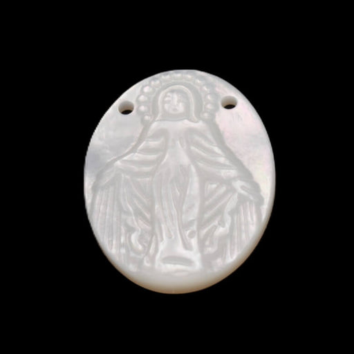 Muschel-Anhänger (weiß) – Ovale Medaille „Jungfrau Maria“ – 20 x 15 mm (1)