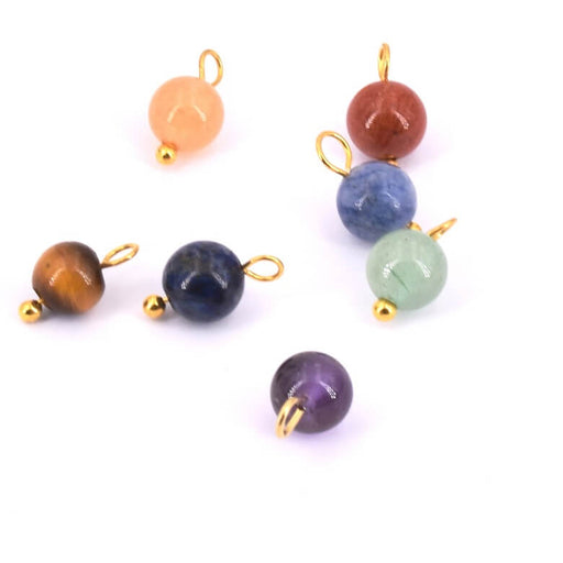 Kaufen Sie Perlen in Deutschland Charm Anhänger Mix Edelsteine rund gold Messing 6,5mm (7)