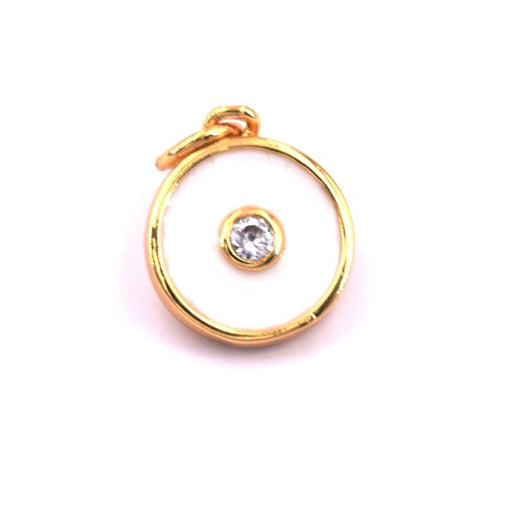 Kaufen Sie Perlen in Deutschland Runder Anhänger, weiße Emaille und Zirkon, Messing, Goldqualität, 11 x 13,2 mm (1)