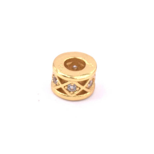 Kaufen Sie Perlen in Deutschland Heishi-Rondellperle aus goldenem Messing mit Zirkonen 6 x 4 mm (1)