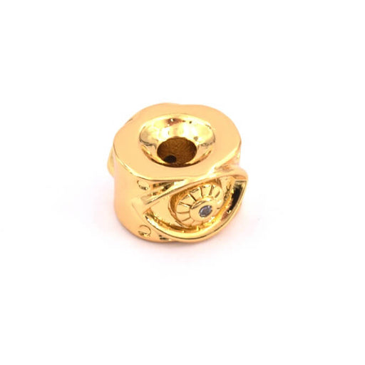 Rondelle-Perle mit Auge, goldenes Messing und Zirkone, 7 x 11 mm, Loch: 3,5 mm (1)