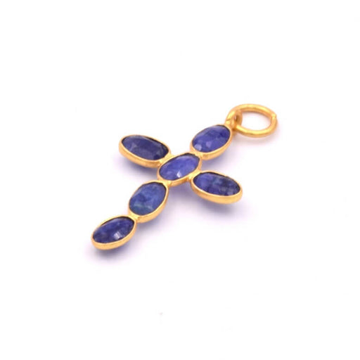 Kaufen Sie Perlen in Deutschland Kreuzanhänger 6 Lapislazuli, gefasst in Sterlingsilber und Blitzgold, 24 x 16 mm (1)