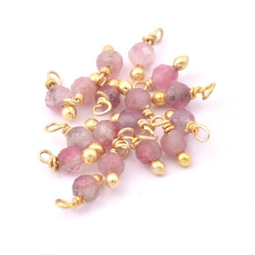 Winzige Charms, rosa Turmalin-Perlenanhänger 2,75 mm, 925er Silberstiel, vergoldet (10)