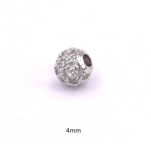 Runde Perle aus rhodiniertem Messing, besetzt mit Zirkonen, 4 mm – Loch: 1,2 mm (1)