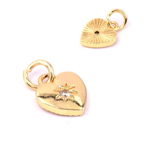 Kaufen Sie Perlen in Deutschland Herzanhänger aus goldenem Messing 9 mm mit Zirkon - Loch: 3 mm (1)
