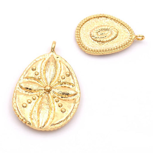 Sanddollar-Blumen-Tropfenanhänger goldenes Messing 20 x 15 mm, Loch: 1.5 mm (1)