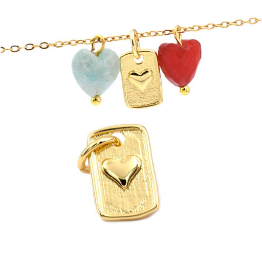 Rechteckiger Charm-Anhänger mit Herz aus goldenem Messing 10x7mm (1)
