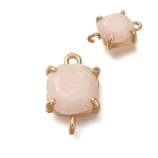 Verbinder mit undurchsichtigem rosa Glas - Goldenes Messing - 17mm - Loch: 1mm (2)