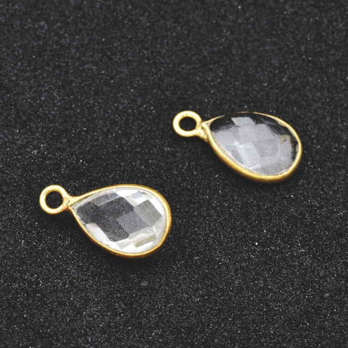 Tropfenförmiger Anhänger aus glänzendem Gold und Quarzkristall – 9.5 mm – Loch: 1 mm (1)