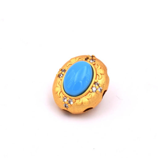 Kaufen Sie Perlen in Deutschland Ovale Perle aus mattem Goldmessing mit Türkisimitation – 12 x 10 mm (1)