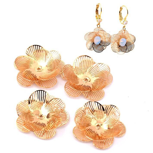 Blumen-Anhängerperle – Filigranes goldenes Messing – 24 x 5 mm – Loch: 1 mm (4)