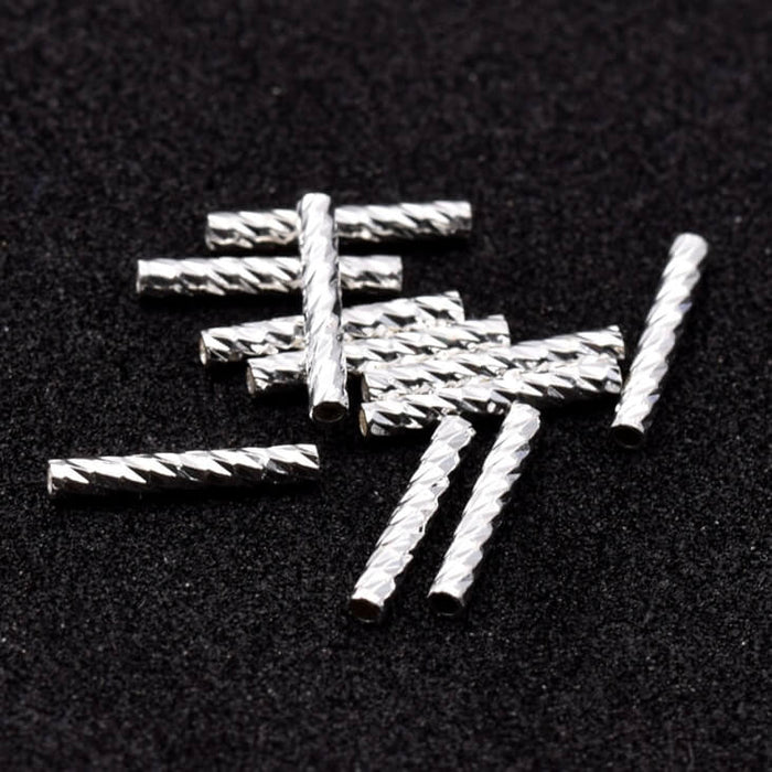 Geriffelte Röhrenperlen Versilbertes Messing – 10 x 1.5 mm – Loch: 0.8 mm (10)