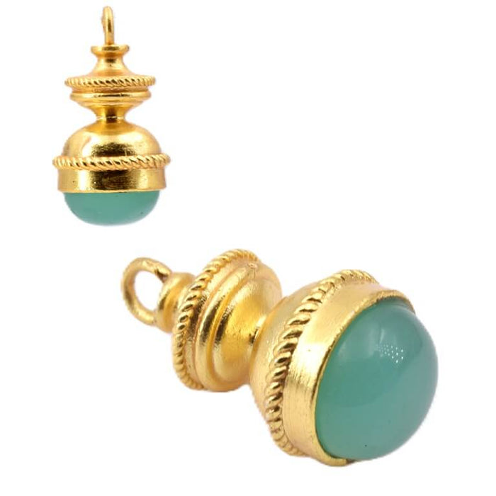 Ethnischer Anhänger aus Chalcedon – vergoldetes Messing – 26 x 14.5 mm – Loch: 3 mm (1)