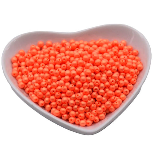 Kaufen Sie Perlen in Deutschland Tschechische Rundperlen perlmuttfarben neonorange 3 mm (30)