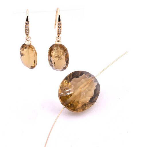 Kaufen Sie Perlen in Deutschland Ovale facettierte rauchig-goldene Quarzperle 13–17 x 12 mm – Loch: 0.6 mm (1)