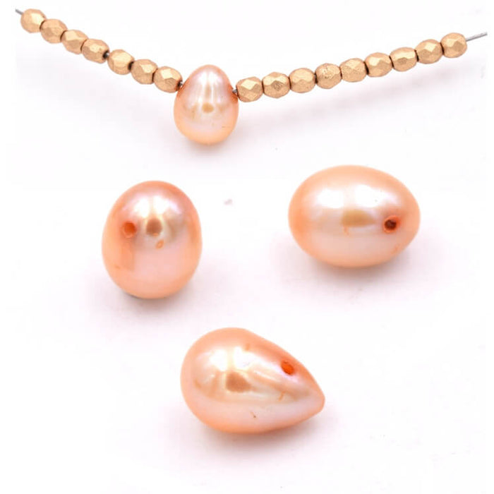 Süßwasserperlen oval Farbe: Champagner 8 x 6 mm – Loch: 0.6 mm (4 Stück)