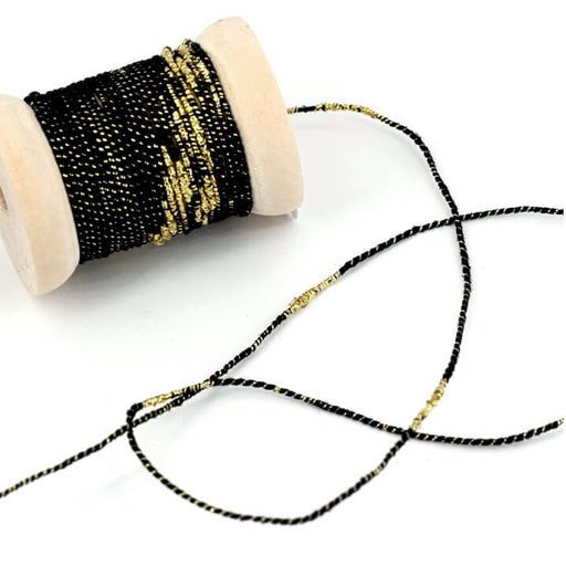 Kaufen Sie Perlen in Deutschland Baumwollkordel mit goldenem Metallfaden schwarz - 1,5 mm (3 m)